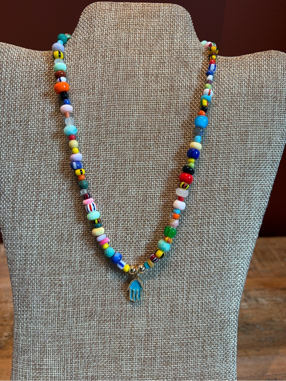Colorful Beaded Turquoise Pave Diamond Hamsa Pendant Necklace - Multicolor